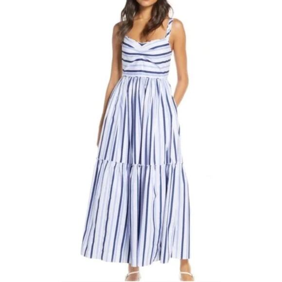 J. Crew Women's 2 Blue White Stripe Sundress Maxi Dress Summery Vacation Spring - Picture 1 of 15